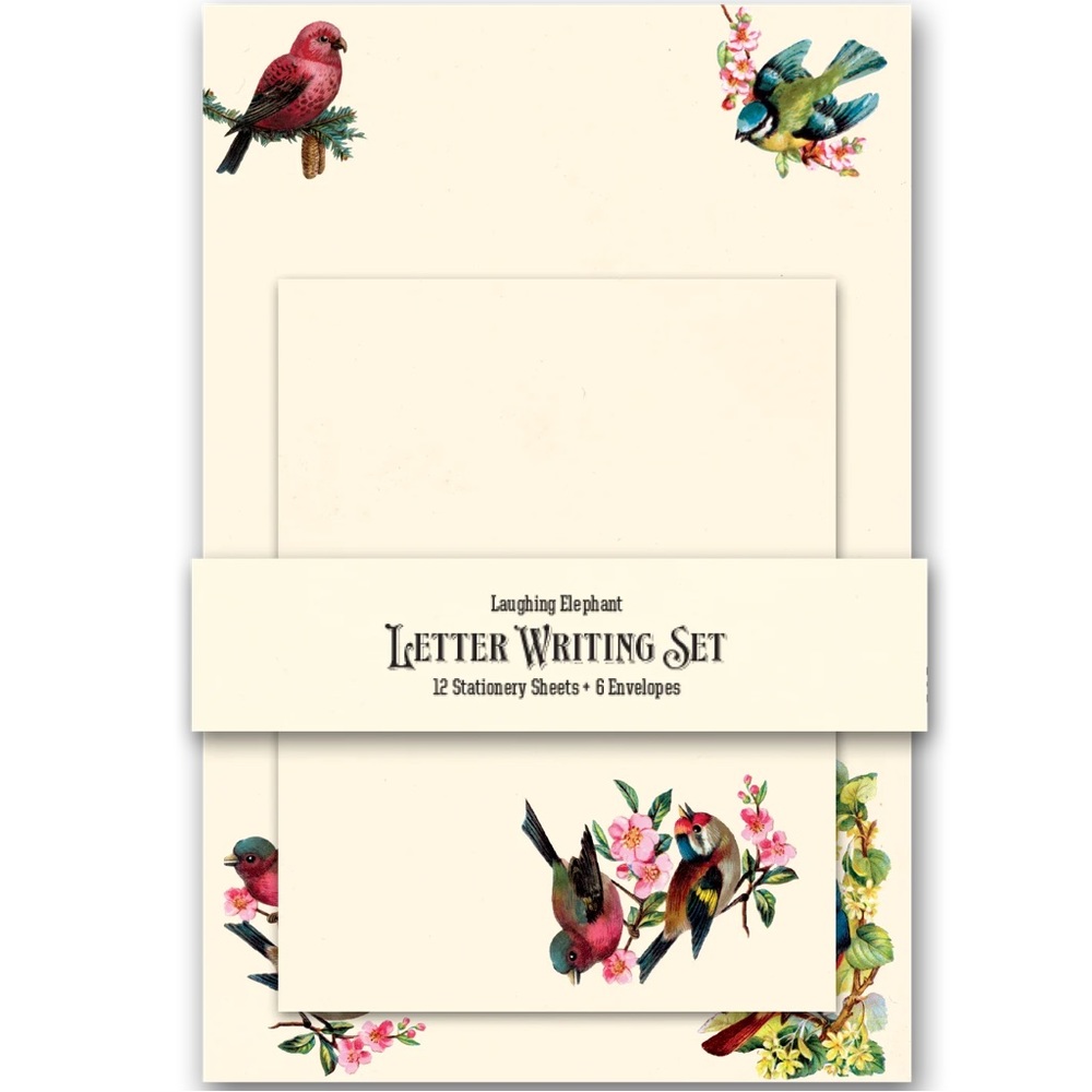 Laughing Elephant stationary birds. Decor Sheets and envelopes.